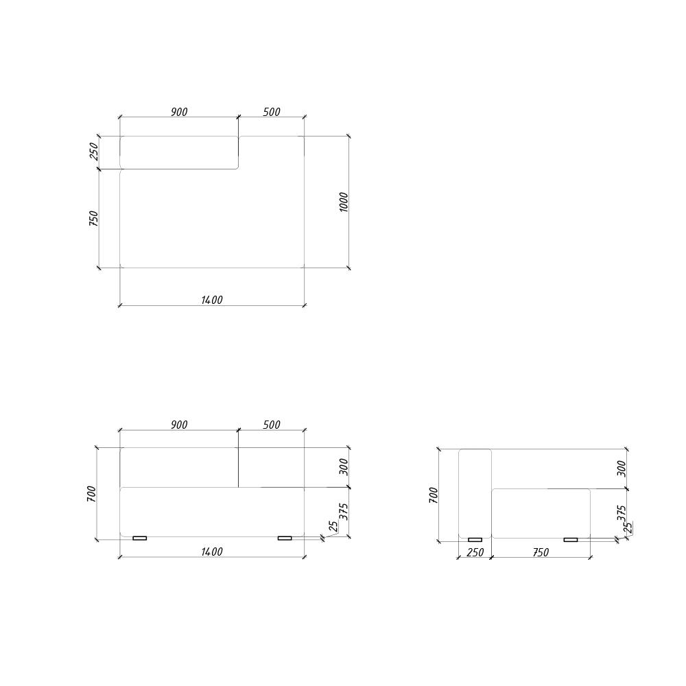 Детальная схема-чертеж уменьшенных модулей Диван Ossen. Модель 2