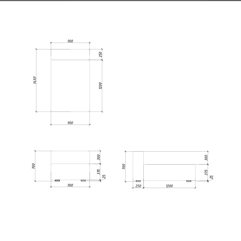 Детальная схема-чертеж уменьшенных модулей Диван Ossen 2